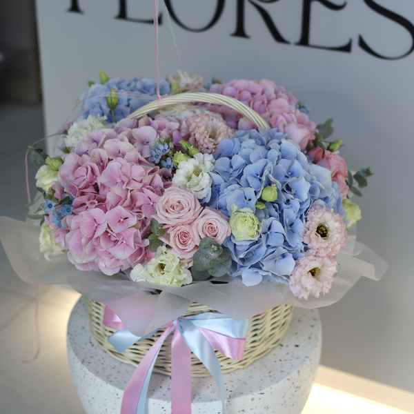 Basket Flower Blue and Pink